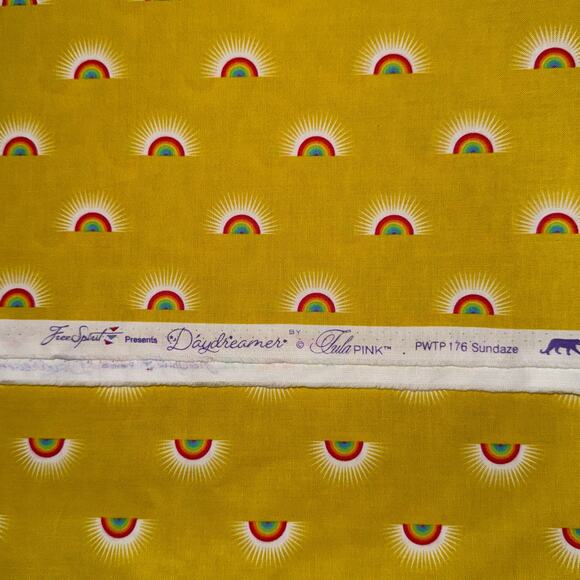 Free Spirit Tula Pink Daydreamer Sundaze Yellow Pineapple - 1 Yard - Rainbow - Picture 6 of 9